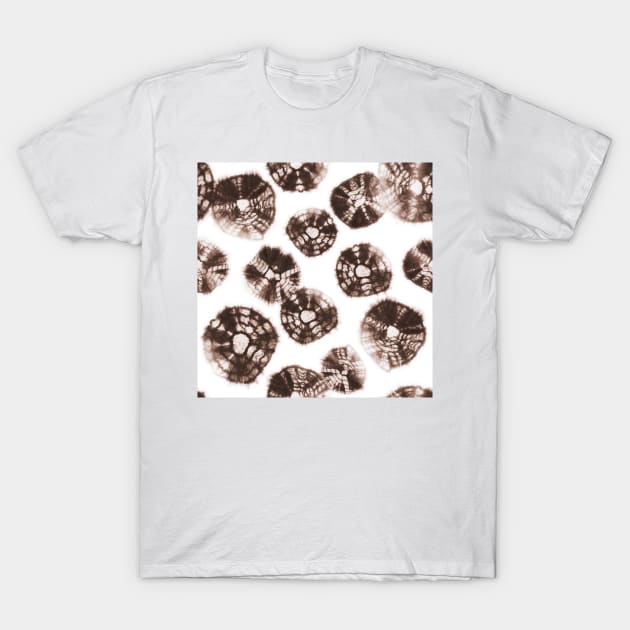 Shibori Kumo tie dye brown mocha dots over white T-Shirt by marufemia